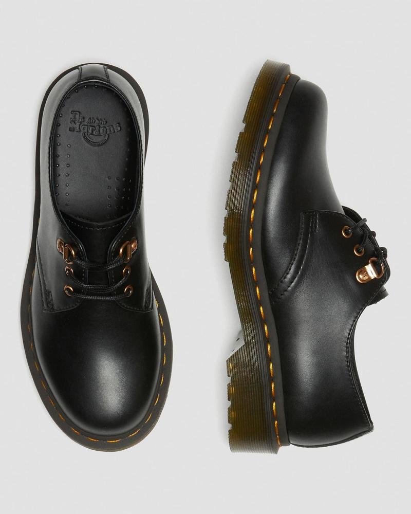 Dr Martens 1461 Rose Gold Hardware Læder Oxford Sko Dame Sort | DK 367PJJ